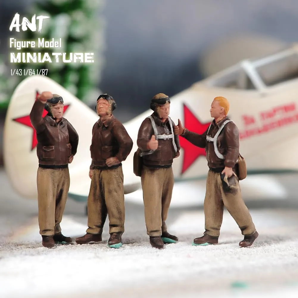 Miniatures Figurine 1/72 1/64 1/35 Scale WWII Soviet British Commander Pilots Modern Soldiers Hounds Diorama Figure Model DIY Creative Photography Toys (Painted D, 1/35 Scale)