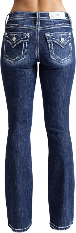 Miss Me Women's Saddle Stitch M Faux Flap Pockets Mid-Rise Bootcut Jeans