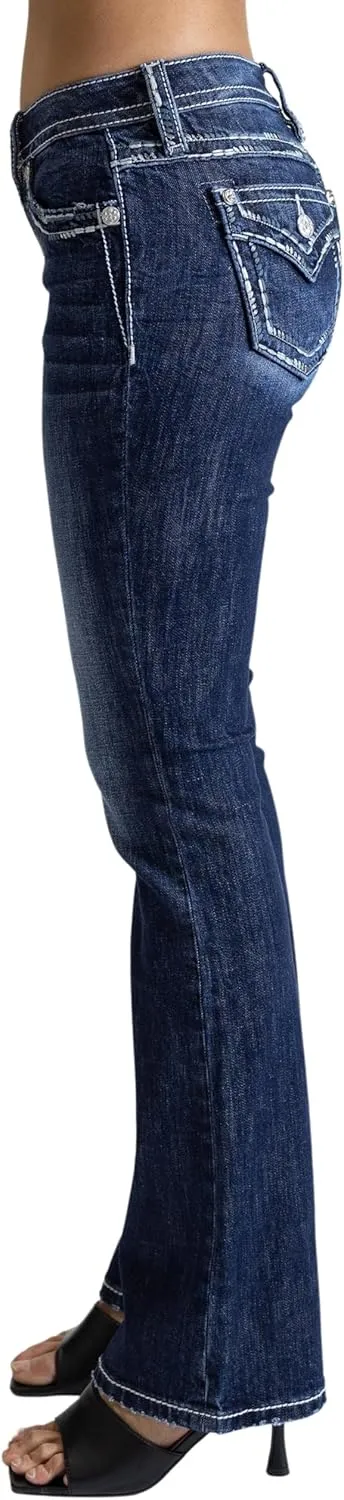Miss Me Women's Saddle Stitch M Faux Flap Pockets Mid-Rise Bootcut Jeans