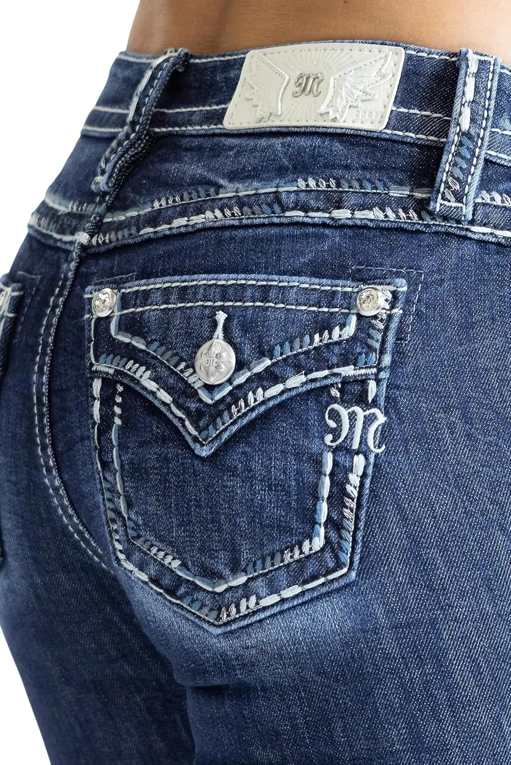 Miss Me Women's Saddle Stitch M Faux Flap Pockets Mid-Rise Bootcut Jeans