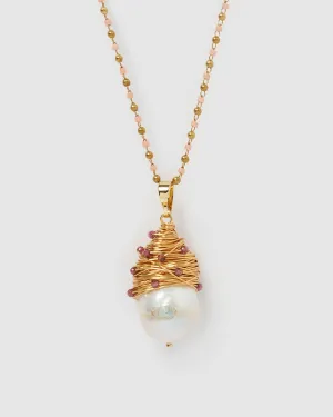 Miz Casa & Co Kelsey Necklace Fuchsia Pink Pearl