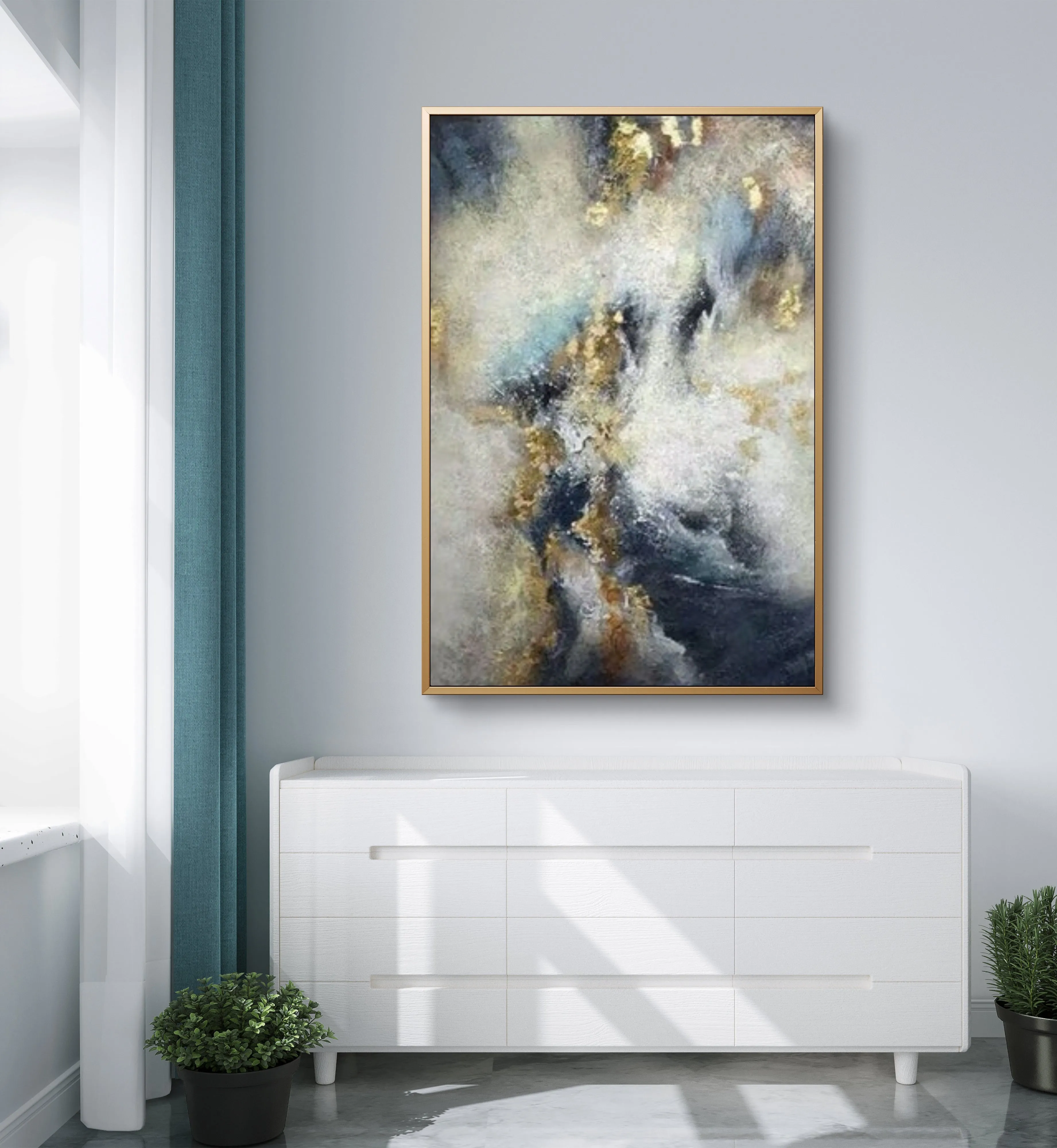 Modern Gold Foil Cloud 100% Hand Painted Wall Art