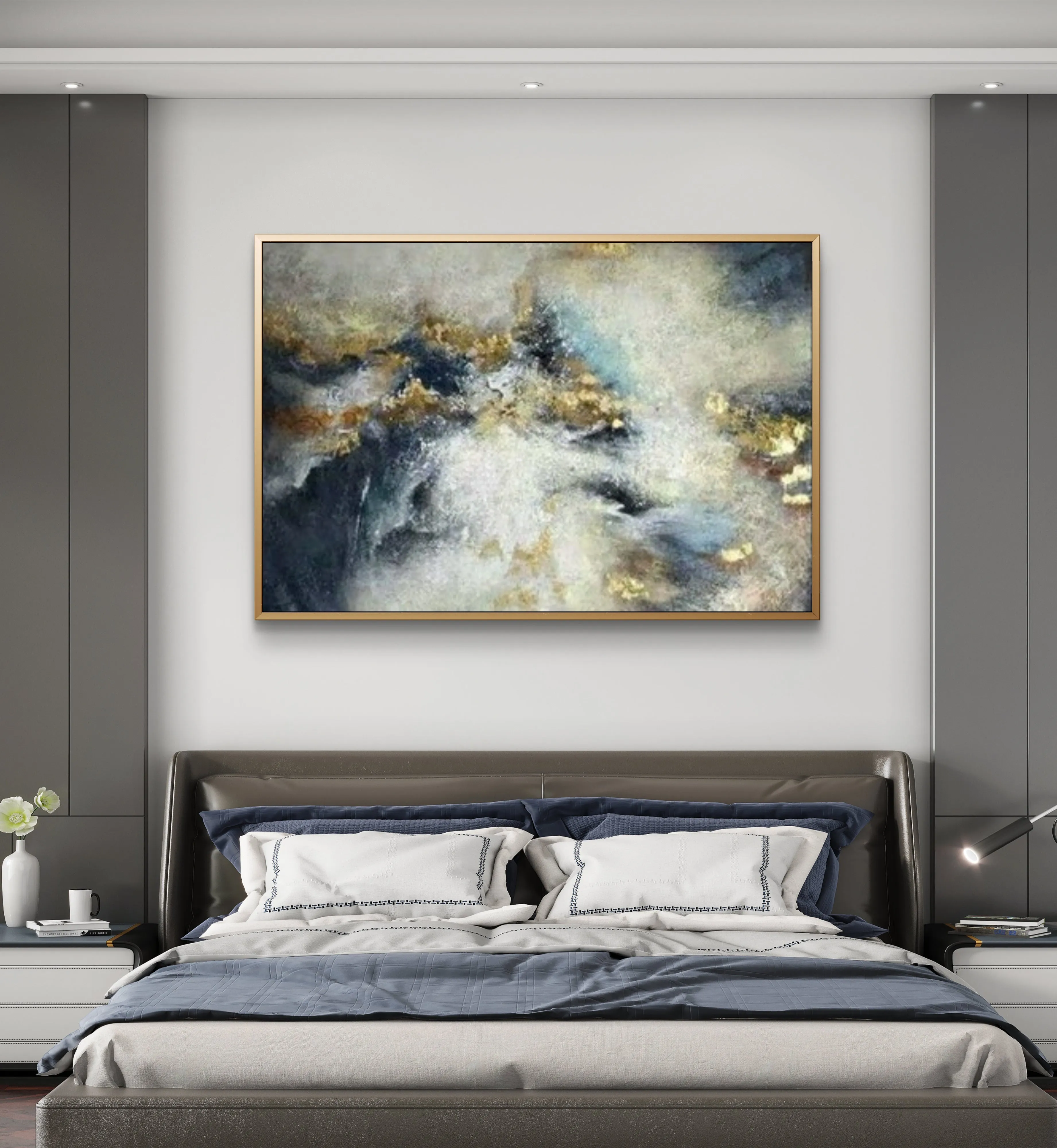 Modern Gold Foil Cloud 100% Hand Painted Wall Art