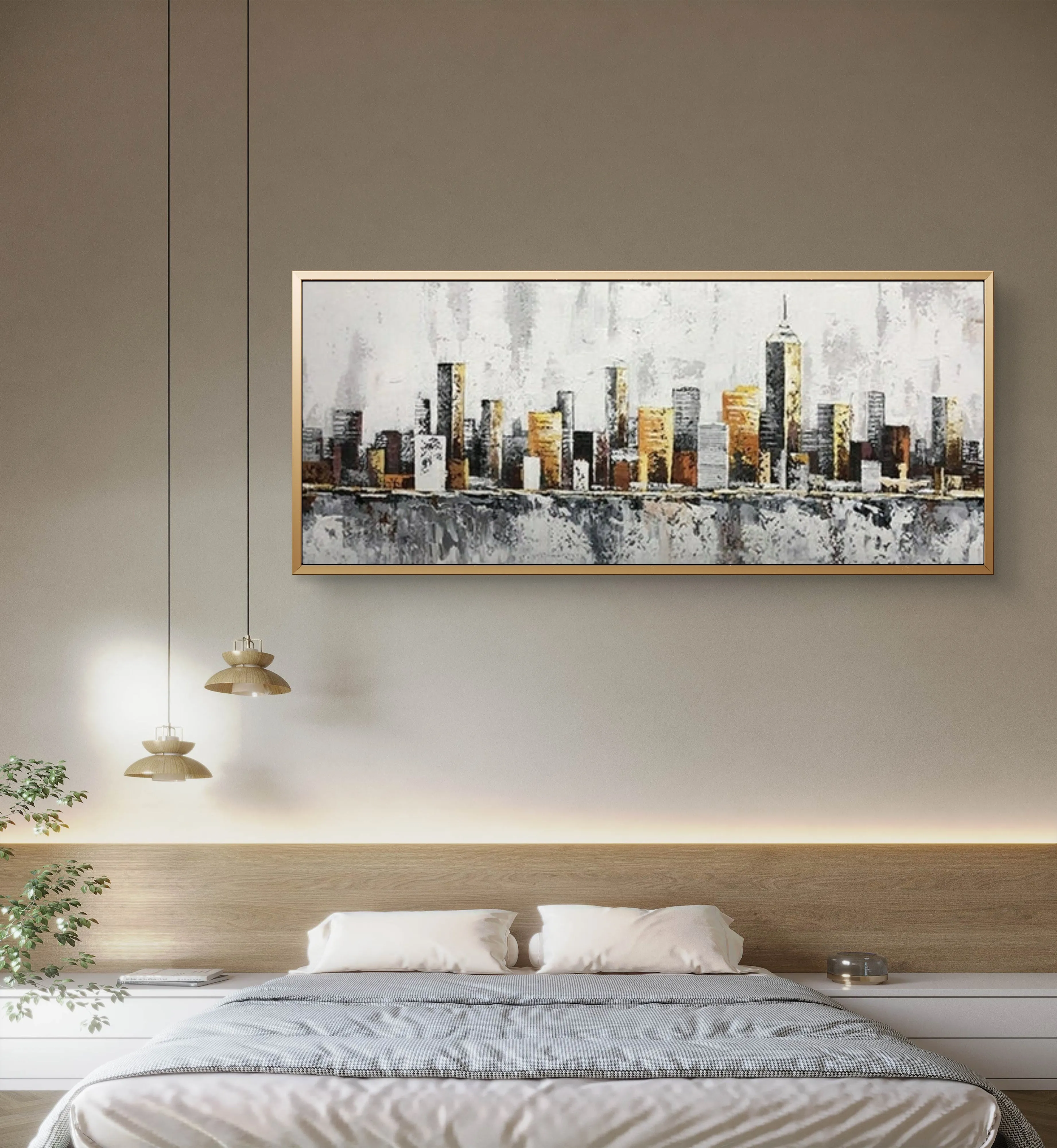 Modern Urban City Skyline Acrylic Oil Painting
