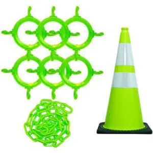 Mr. Chain 93277-6 Traffic Cone & Chain Kit with Reflective Collars, Safety Green