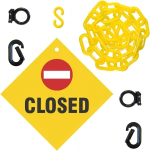 Mr. Chain Closed Sign Kit, Sign and 3-feet Yellow 2-Inch Chain (7403CL) 8" Height x 8" Width, 1 Count (Pack of 1)
