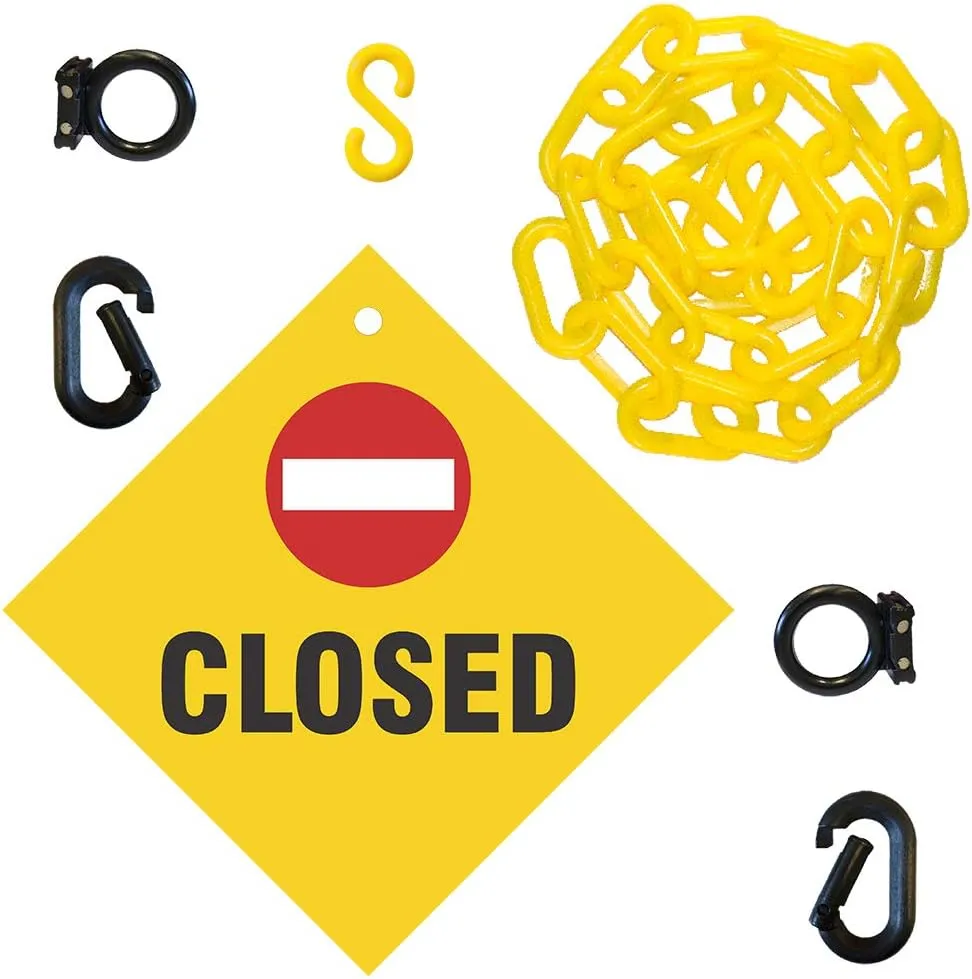 Mr. Chain Closed Sign Kit, Sign and 3-feet Yellow 2-Inch Chain (7403CL) 8" Height x 8" Width, 1 Count (Pack of 1)