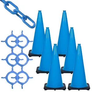 Mr. Chain Traffic Cone and Chain Kit, Sky Blue, 28-Inch Height (93224-6A)