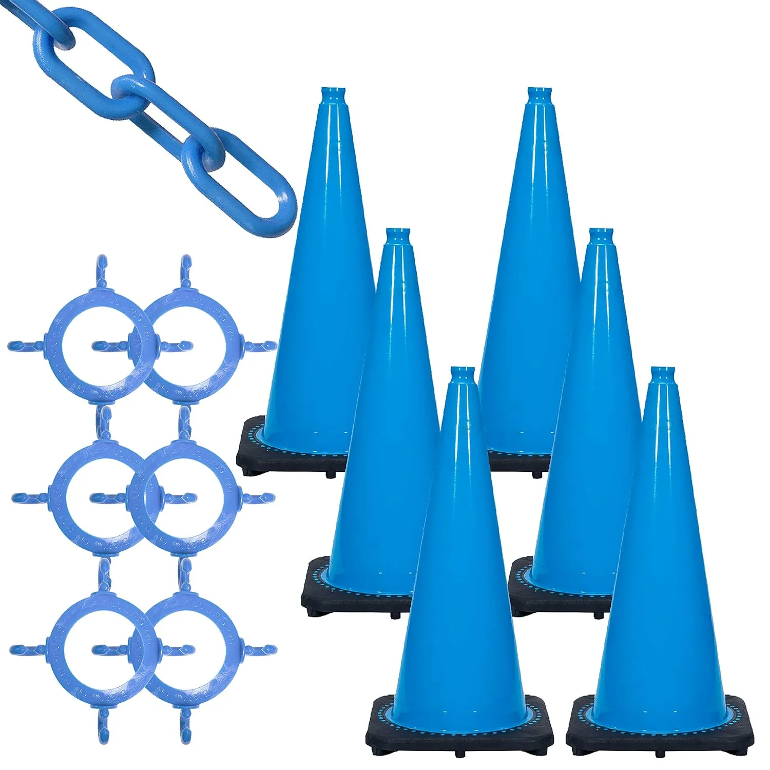 Mr. Chain Traffic Cone and Chain Kit, Sky Blue, 28-Inch Height (93224-6A)