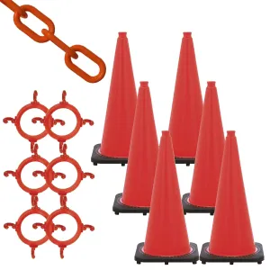 Mr. Chain Traffic Cone and Chain Kit, Traffic Orange, 28-Inch Height (93213-6A)