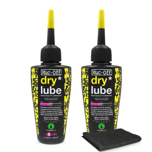 Muc-Off Bio Dry Bike Chain Lube 4 fl oz (Pack of 2) with Microfiber Cloth | Wax-Based Formula for Smooth Gear Shifts | Creates Protective Layer and Reduces Friction