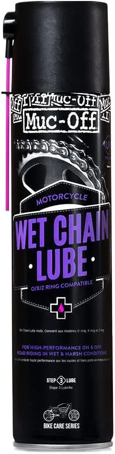 Muc Off Wet Motorcycle Chain Lube, 400 Milliliters - Premium Motorbike Chain Lubricant Spray - Formulated for Wet Weather Conditions