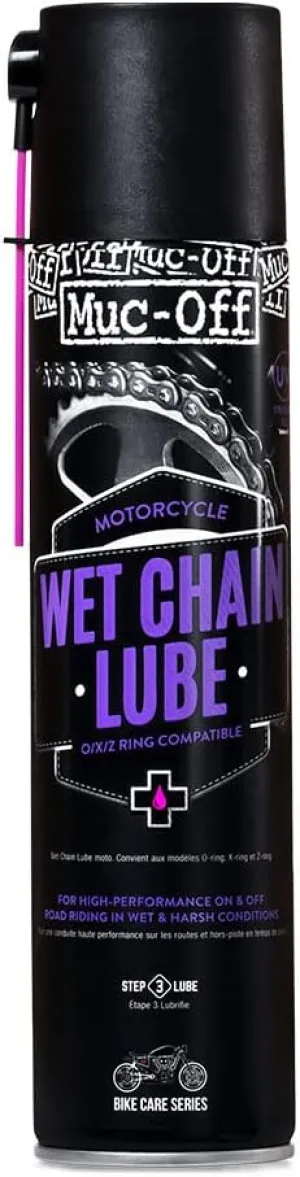Muc Off Wet Motorcycle Chain Lube, 400 Milliliters - Premium Motorbike Chain Lubricant Spray - Formulated for Wet Weather Conditions