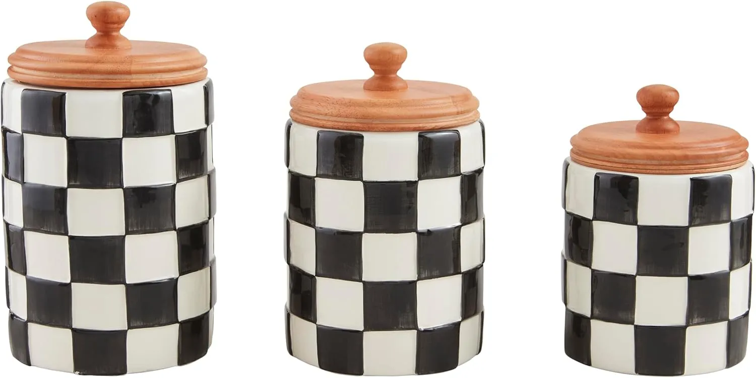 Mud Pie Checkered Canister Set, small 6 3/4" x 4 1/2" x dia