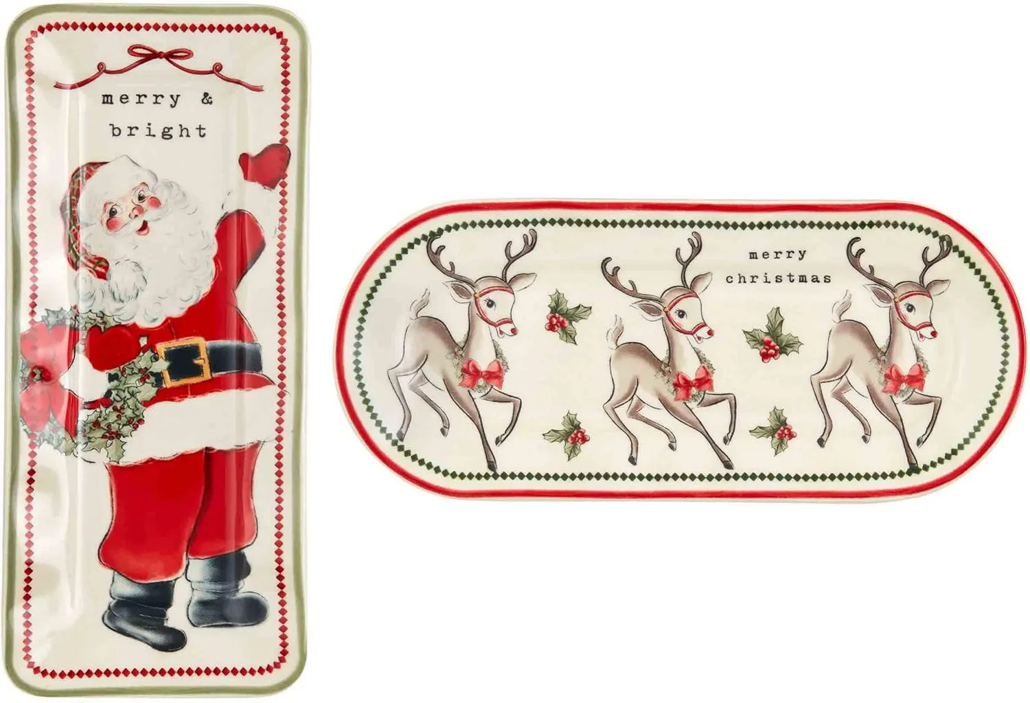 Mud Pie Everything Christmas Plate, Santa Vintage, 4" x 9"