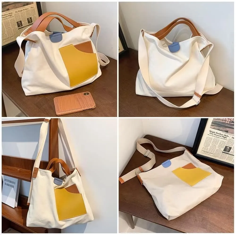 Mudono Handbag for Women Canvas Color-block Crossbody Purse Large Shoulder Bags Casual Hobo Handbag Lightweight Tote Purse