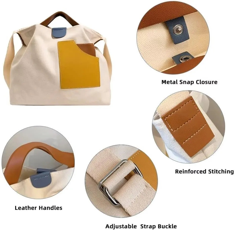 Mudono Handbag for Women Canvas Color-block Crossbody Purse Large Shoulder Bags Casual Hobo Handbag Lightweight Tote Purse