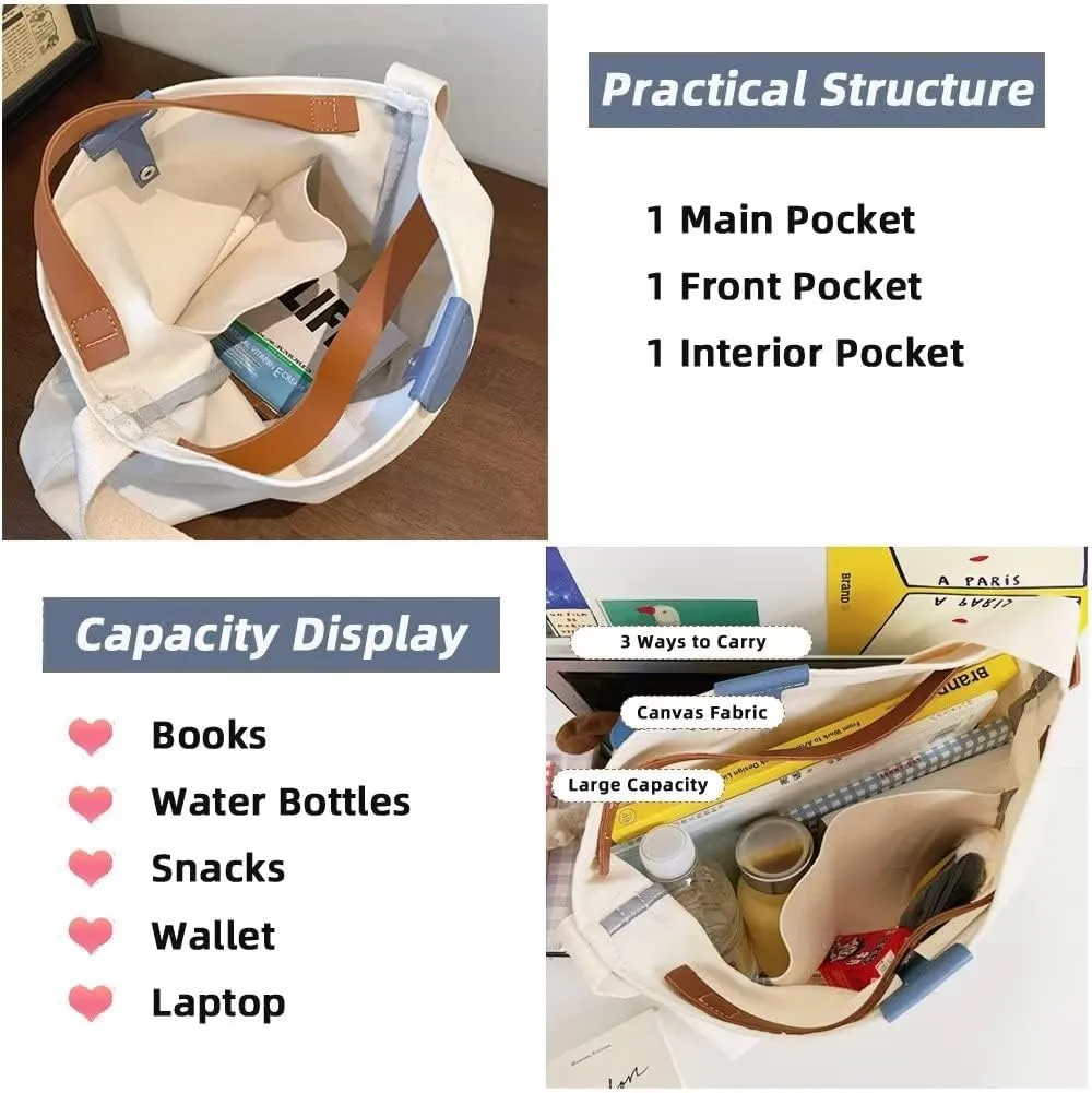 Mudono Handbag for Women Canvas Color-block Crossbody Purse Large Shoulder Bags Casual Hobo Handbag Lightweight Tote Purse