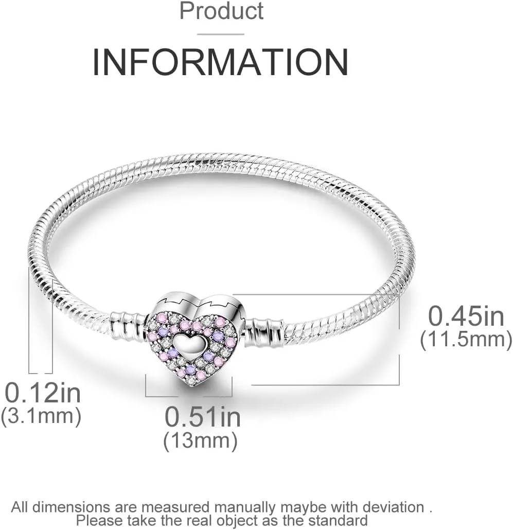 MULA 925 Sterling Silver Snake Chain Charm Bracelet Butterfly Sunflower Heart with 5A Cubic Zirconia Bracelets for Women
