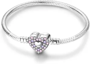 MULA 925 Sterling Silver Snake Chain Charm Bracelet Butterfly Sunflower Heart with 5A Cubic Zirconia Bracelets for Women