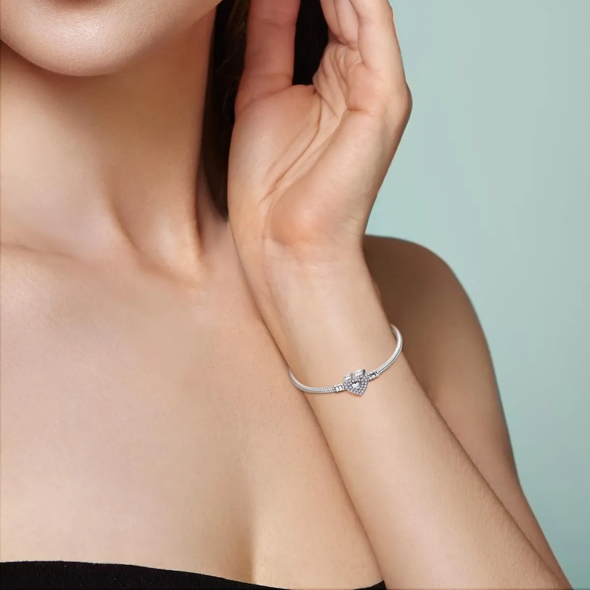 MULA 925 Sterling Silver Snake Chain Charm Bracelet Butterfly Sunflower Heart with 5A Cubic Zirconia Bracelets for Women