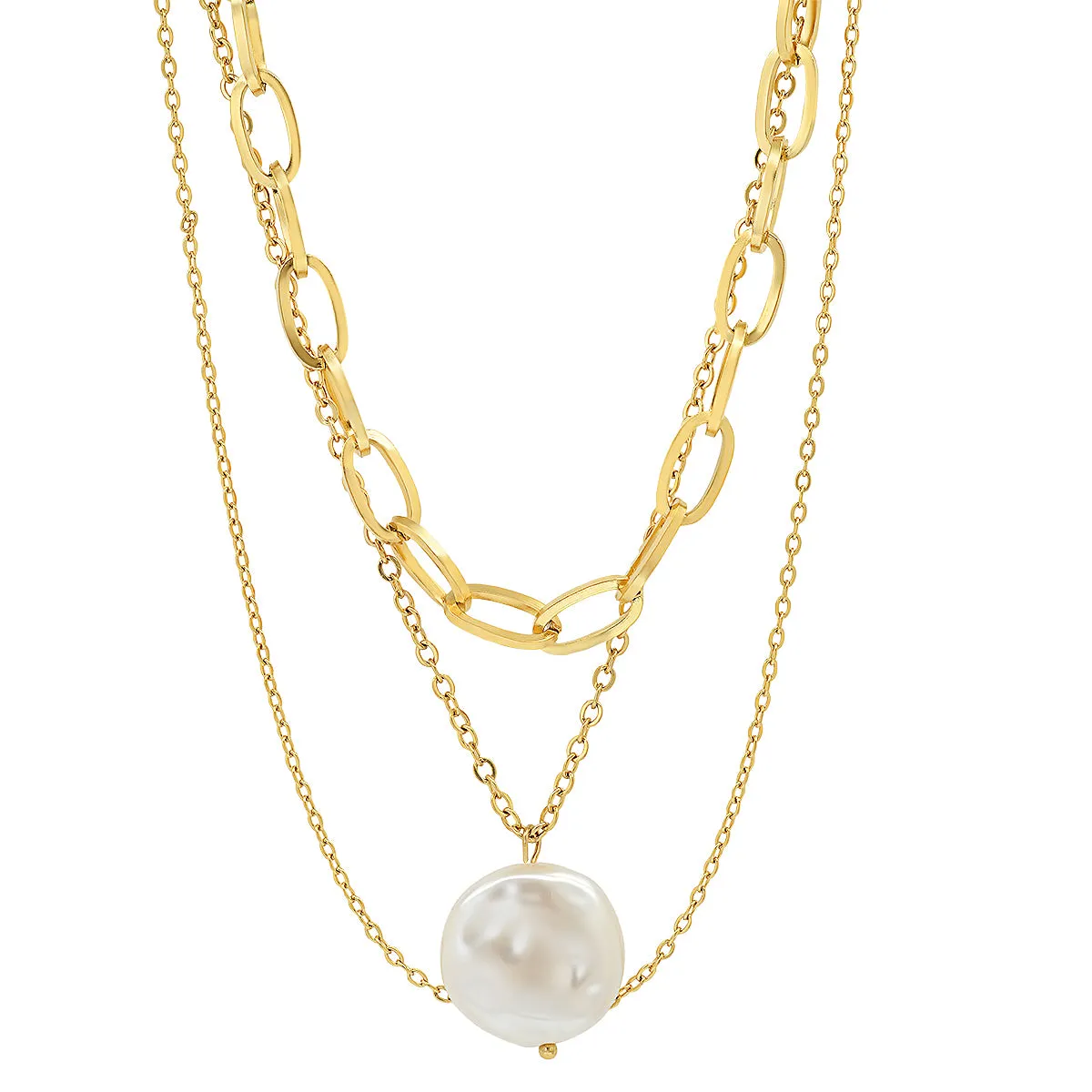 Multi Row Chain Necklace with Pearl Charm