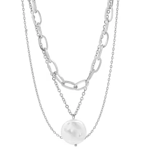 Multi Row Chain Necklace with Pearl Charm