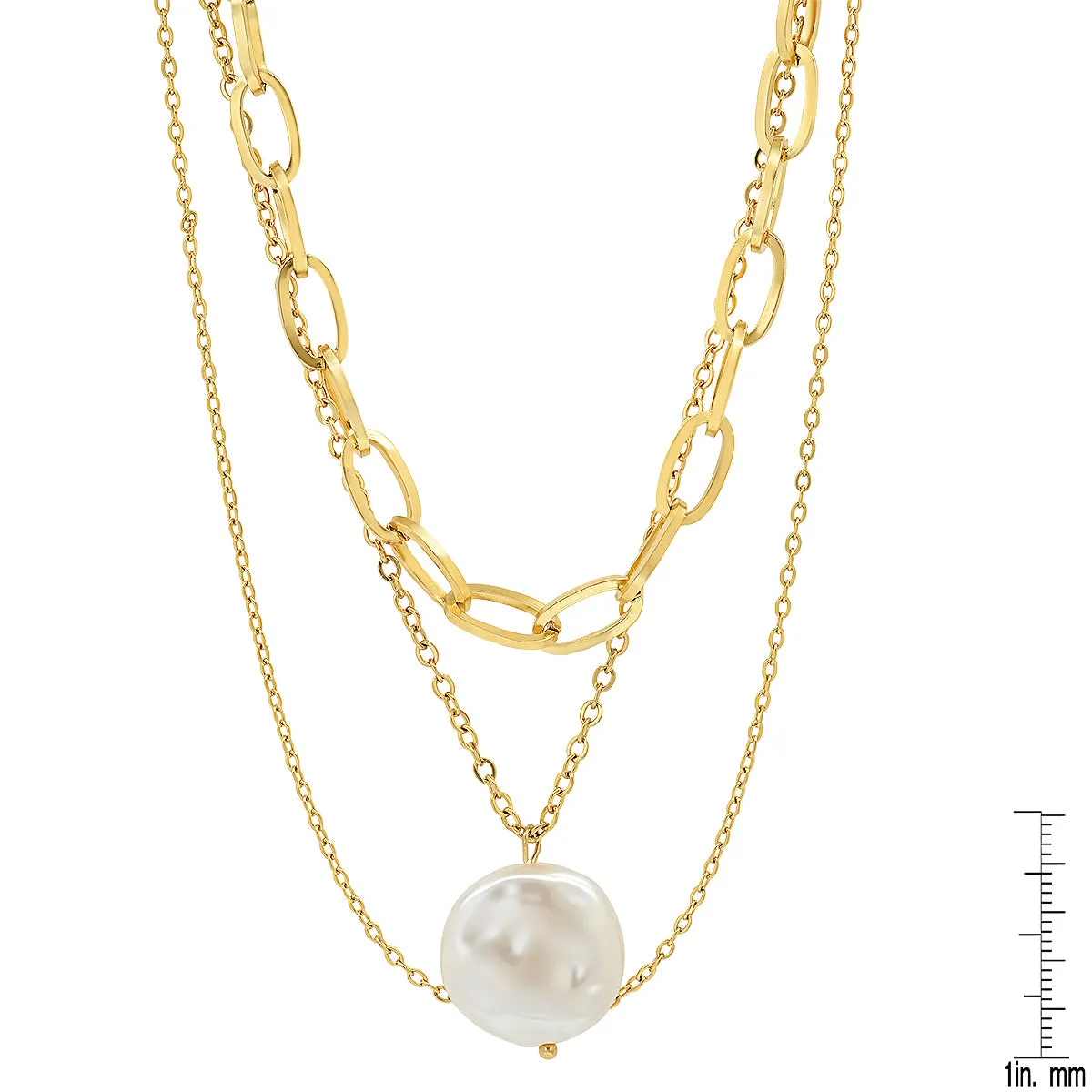 Multi Row Chain Necklace with Pearl Charm