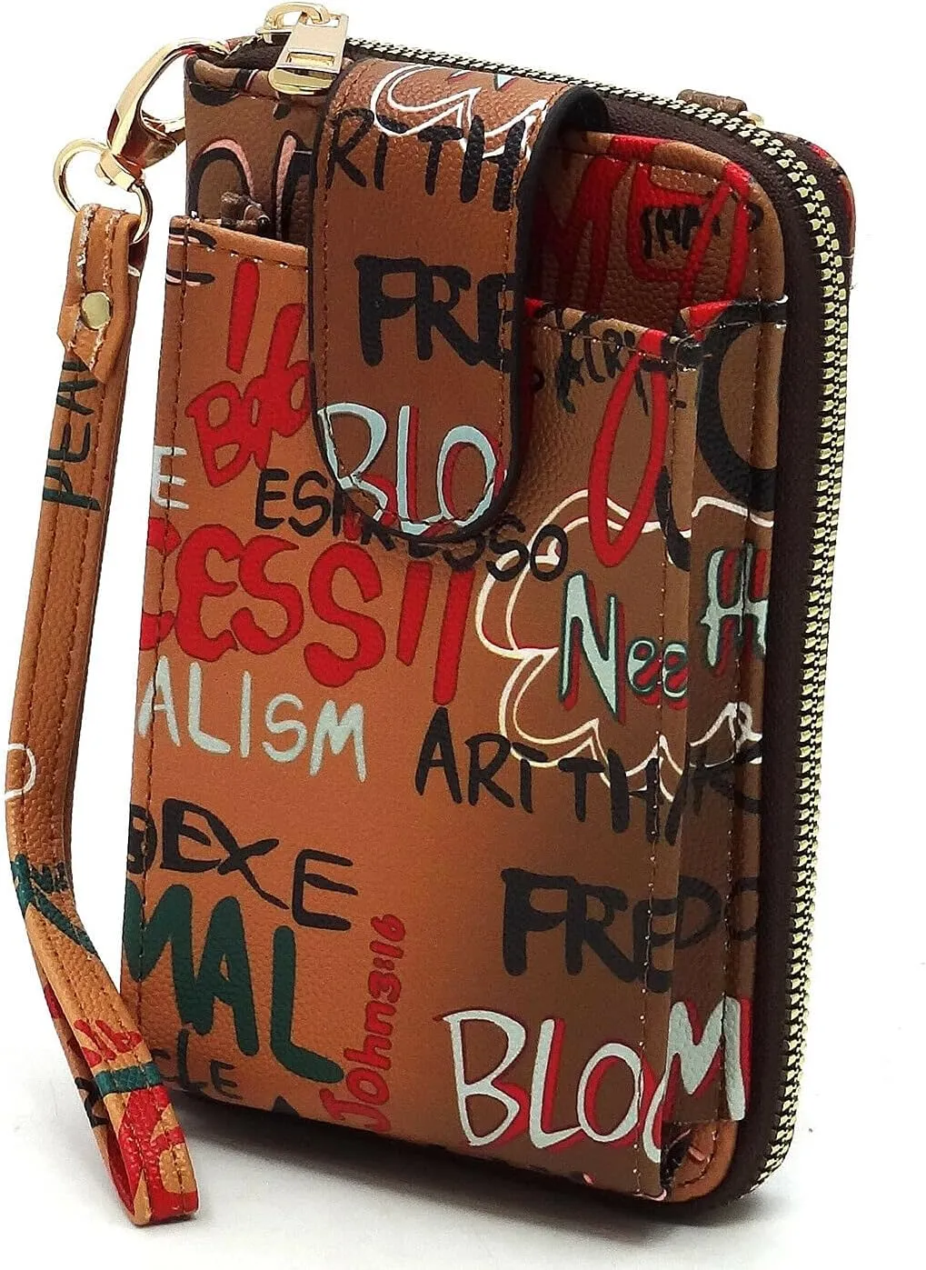 Multicolor Graffiti Printed Cell Phone Purse Wallet Smartphone Crossbody Wallet Travel Multifunction Phone Case Wristlet
