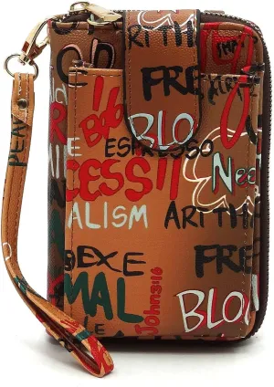 Multicolor Graffiti Printed Cell Phone Purse Wallet Smartphone Crossbody Wallet Travel Multifunction Phone Case Wristlet