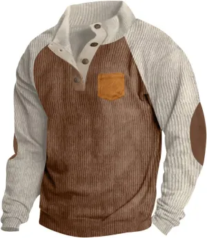 Muscularfit Golf Shirts for Men Long Sleeve Corduroy Pullover Tops Causal Stylish Color Block Button Up Athletic Sweatshirts
