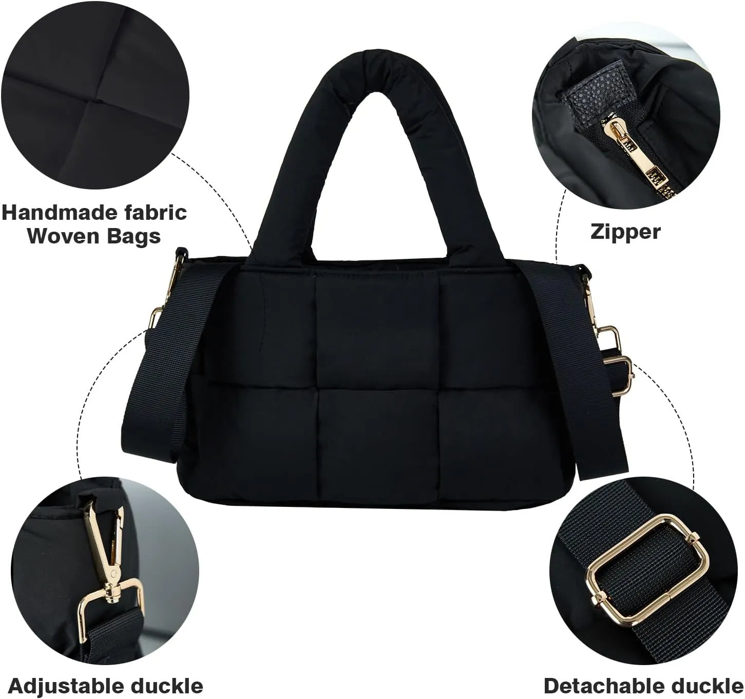 NAARIIAN Puffer Tote Bag Small Women's Satchel handbag Cross body Shoulder bag Woven Puffy Purse