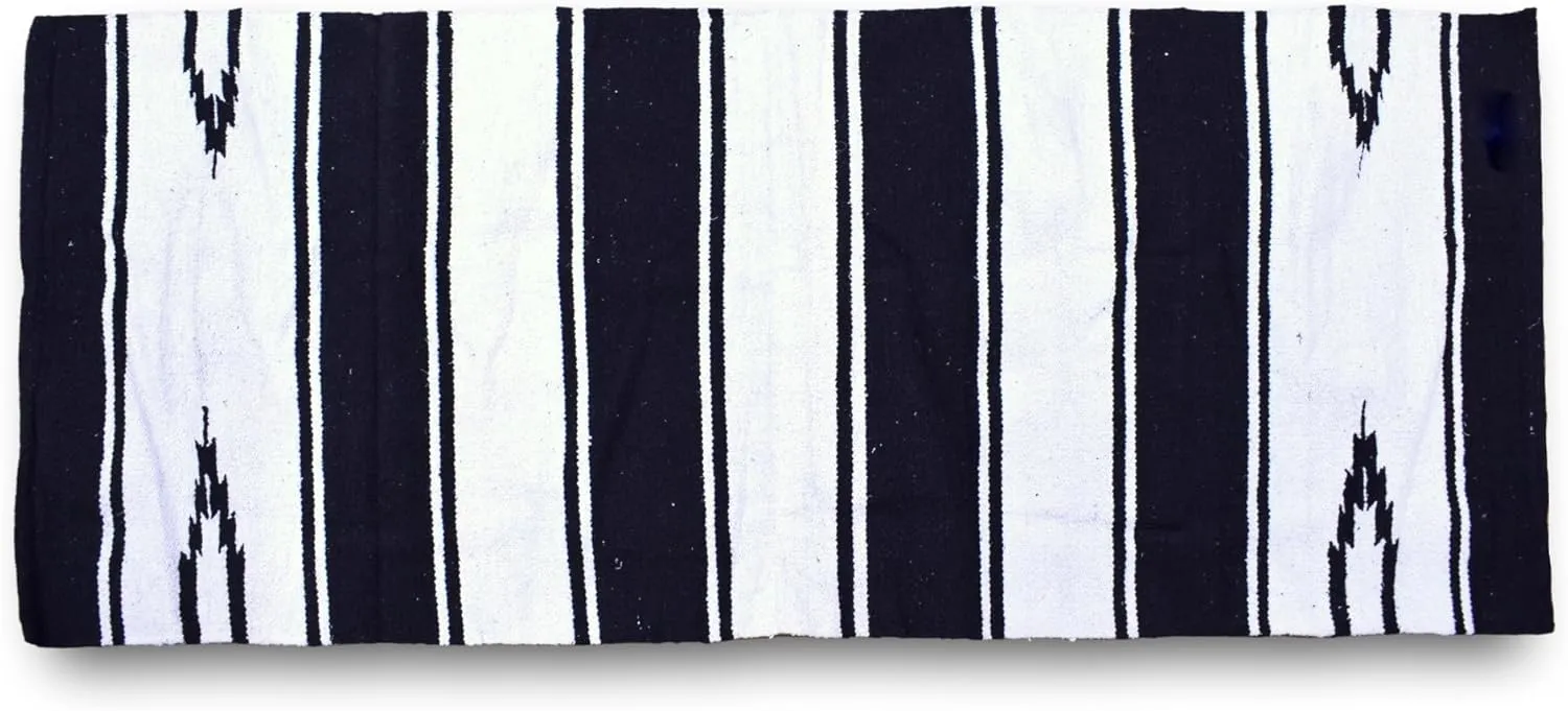 Navajo Horse Saddle Blanket, 30 inch by 60 inch, Western Style (White/Black)