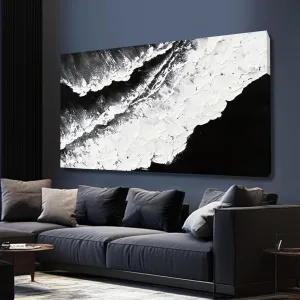 NBAODAN Black and White Wall Decor Sea Canvas Painting Neutral Abstract Wall Picture 24"x48" Artwork for Bedroom Large Wall Art for Living Room Dining Room