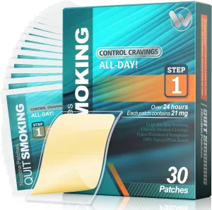 Nicotine Patches Step 1 Effective Helps Quit Smoking, 21 mg, 30 Patches Smoking Aid to Help Quit Smoking, Each Patch Provides a 24-Hour Nicotine Transdermal System