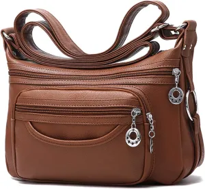 NOTAG Leather Crossbody Bags for Women Multi Pockets Shoulder Bags Ladies Purses Large Travel Handbags