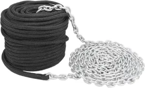 NovelBee 9/16 Inch Double Braid Nylon Rope with 5/16 Inch x 20 Feet Galvanized Chain for Boat Anchor Rope and Dock Line (Black, Length:250')