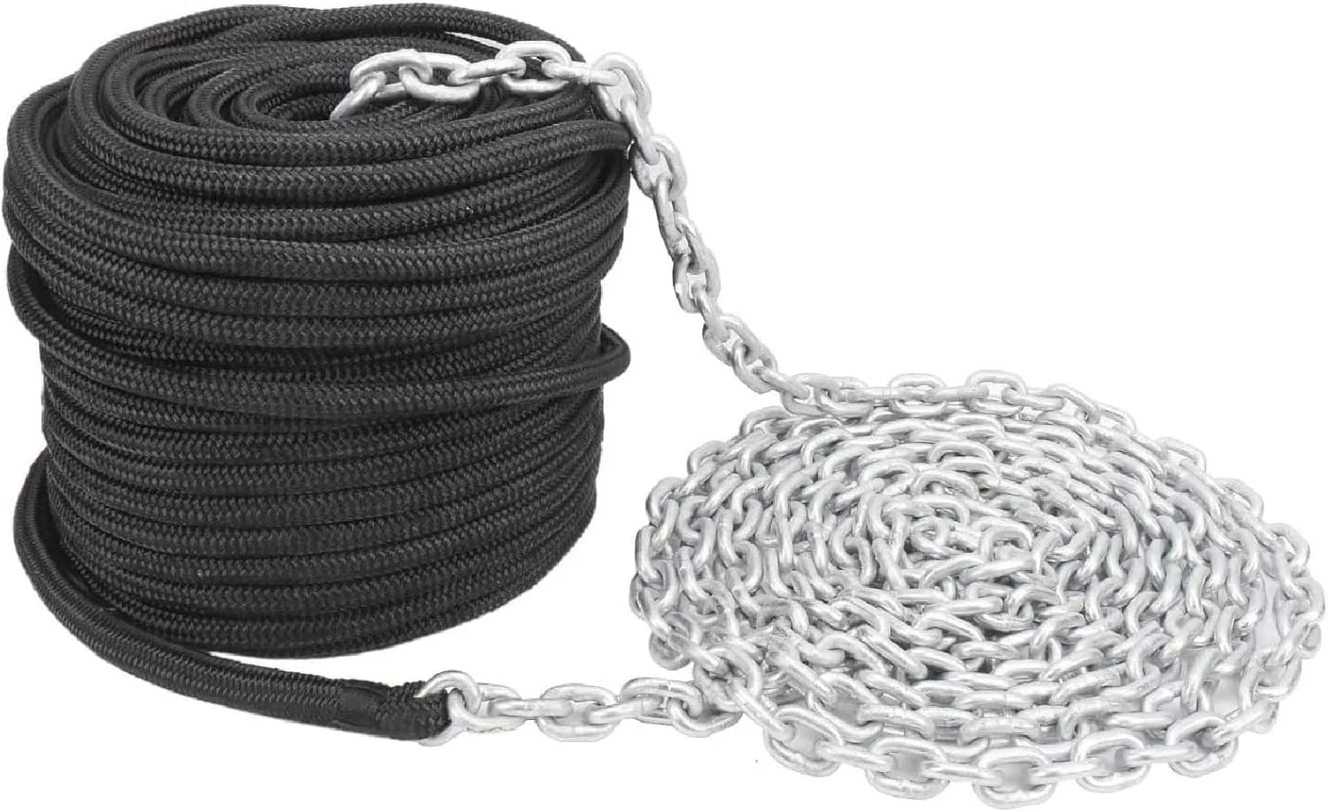 NovelBee 9/16 Inch Double Braid Nylon Rope with 5/16 Inch x 20 Feet Galvanized Chain for Boat Anchor Rope and Dock Line (Black, Length:250')