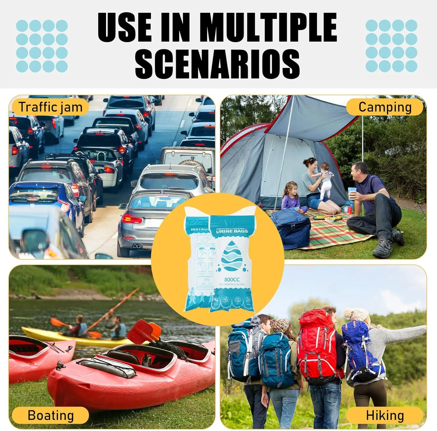 Nuogo 50 Pcs Disposable Urinal Bag Portable Emergency Mini Toilet Travel Pee Unisex Urinal Vomit Bag for Travel, Camping, Hiking Traffic Jam Emergency for Women Men Kids Patient