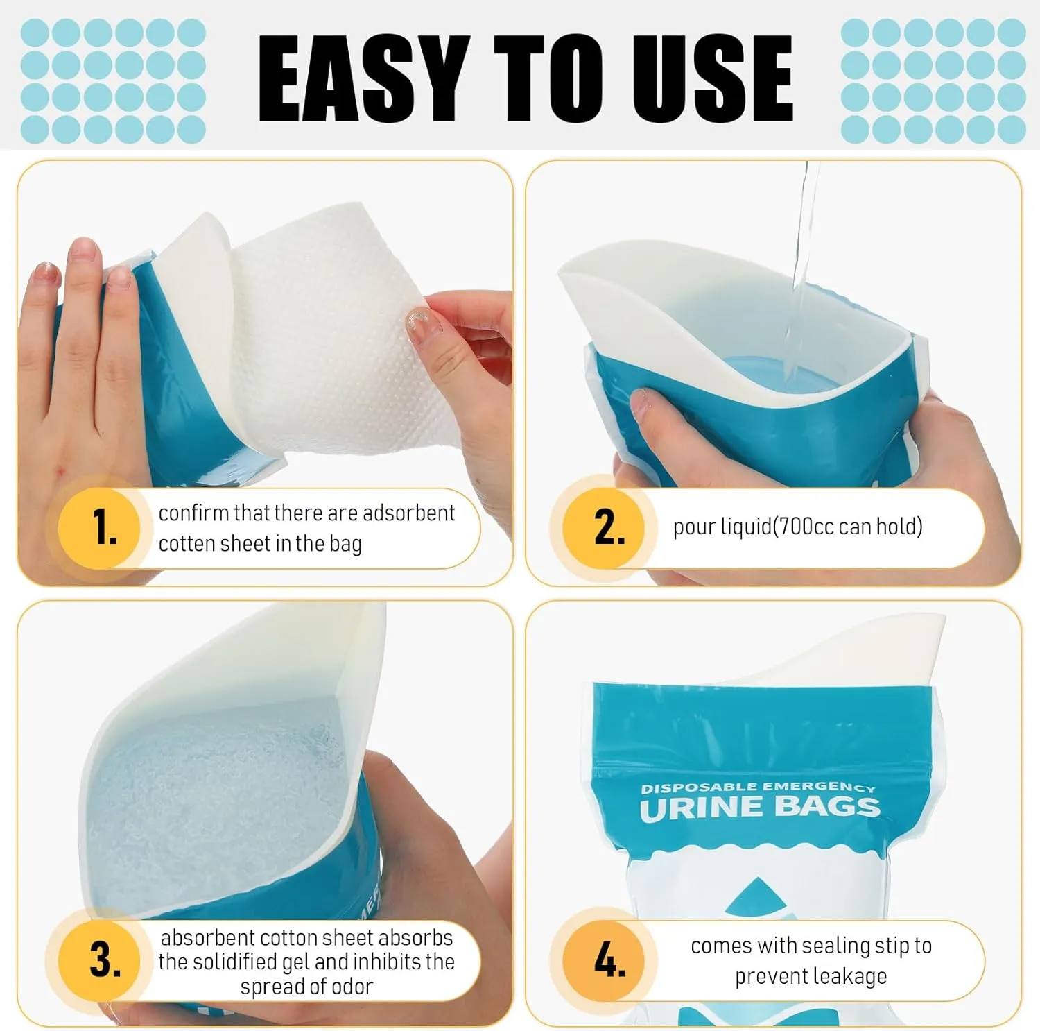 Nuogo 50 Pcs Disposable Urinal Bag Portable Emergency Mini Toilet Travel Pee Unisex Urinal Vomit Bag for Travel, Camping, Hiking Traffic Jam Emergency for Women Men Kids Patient