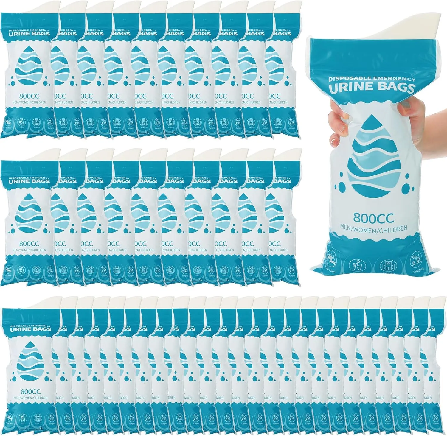 Nuogo 50 Pcs Disposable Urinal Bag Portable Emergency Mini Toilet Travel Pee Unisex Urinal Vomit Bag for Travel, Camping, Hiking Traffic Jam Emergency for Women Men Kids Patient