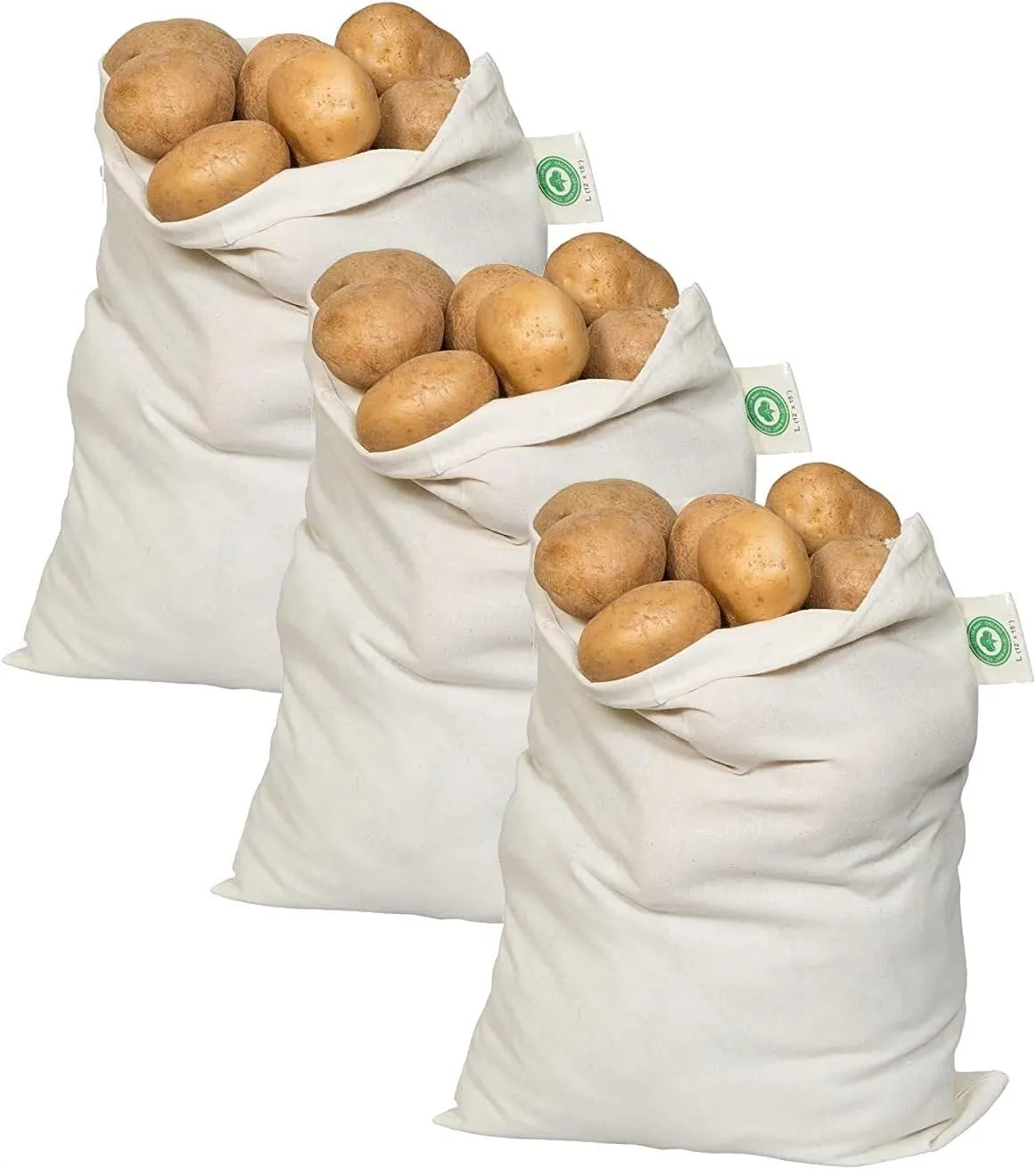 Nut Milk Bag - Reusable produce Sacks - Vegetable Cotton Muslin Bags for Refrigerator, Storing potato, Large and Washale Hemp Bags (3 Large - 12"x15")