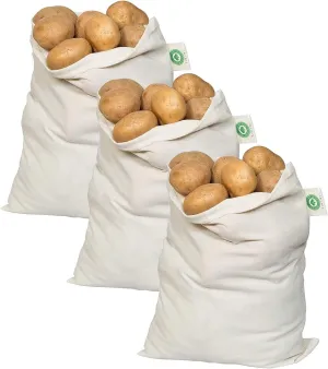 Nut Milk Bag - Reusable produce Sacks - Vegetable Cotton Muslin Bags for Refrigerator, Storing potato, Large and Washale Hemp Bags (3 Large - 12"x15")