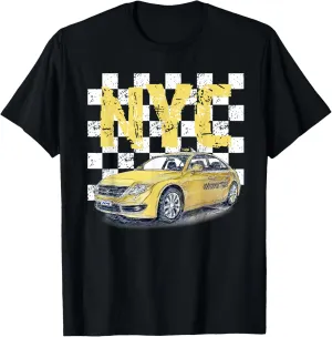 NYC Checkerboard Taxi Yellow Cab Hand Painted Artwork T-Shirt