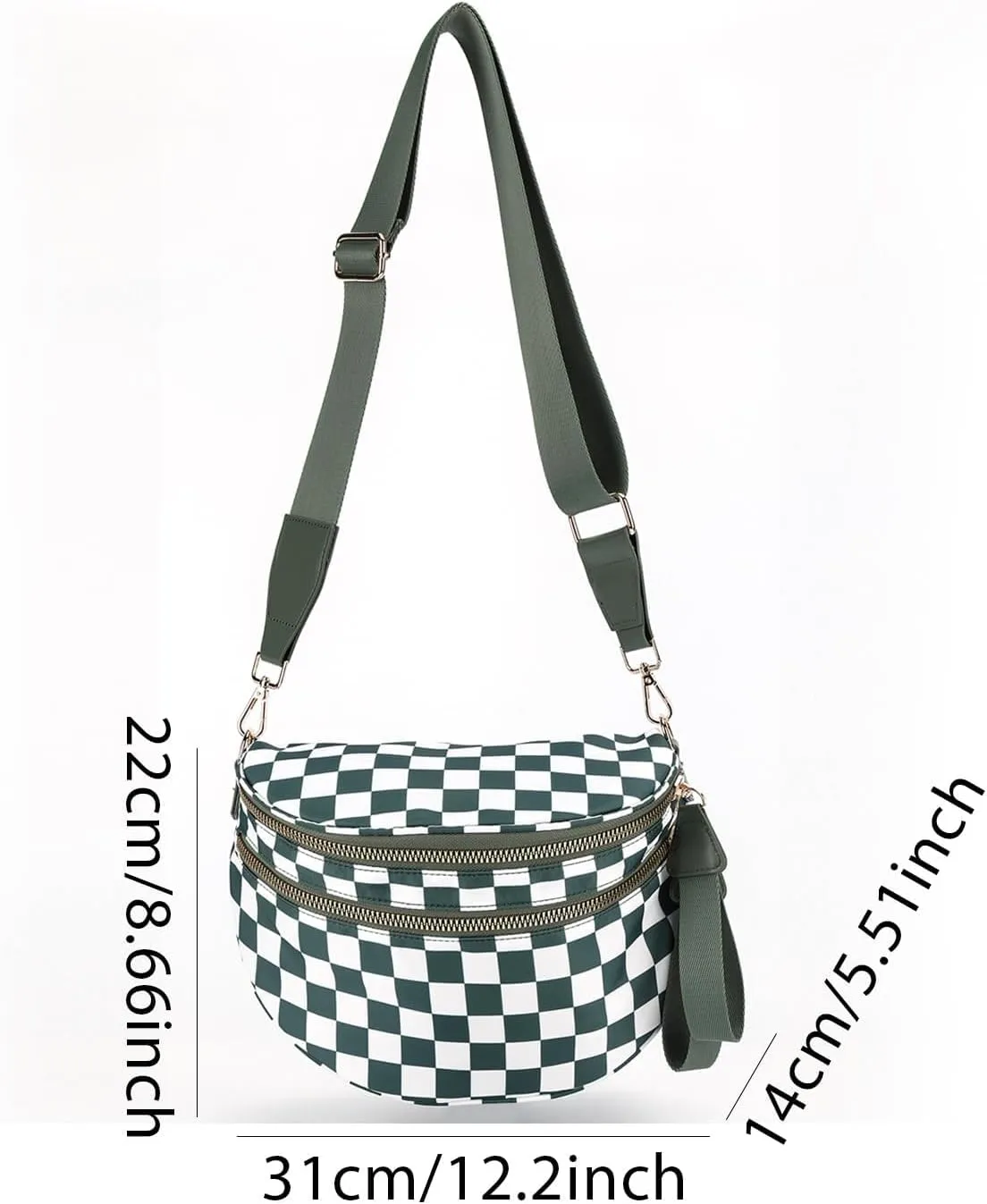 Nylon Crossbody Bag for Women, Large Checkered Purse, Black Handbag for Shopping Travel