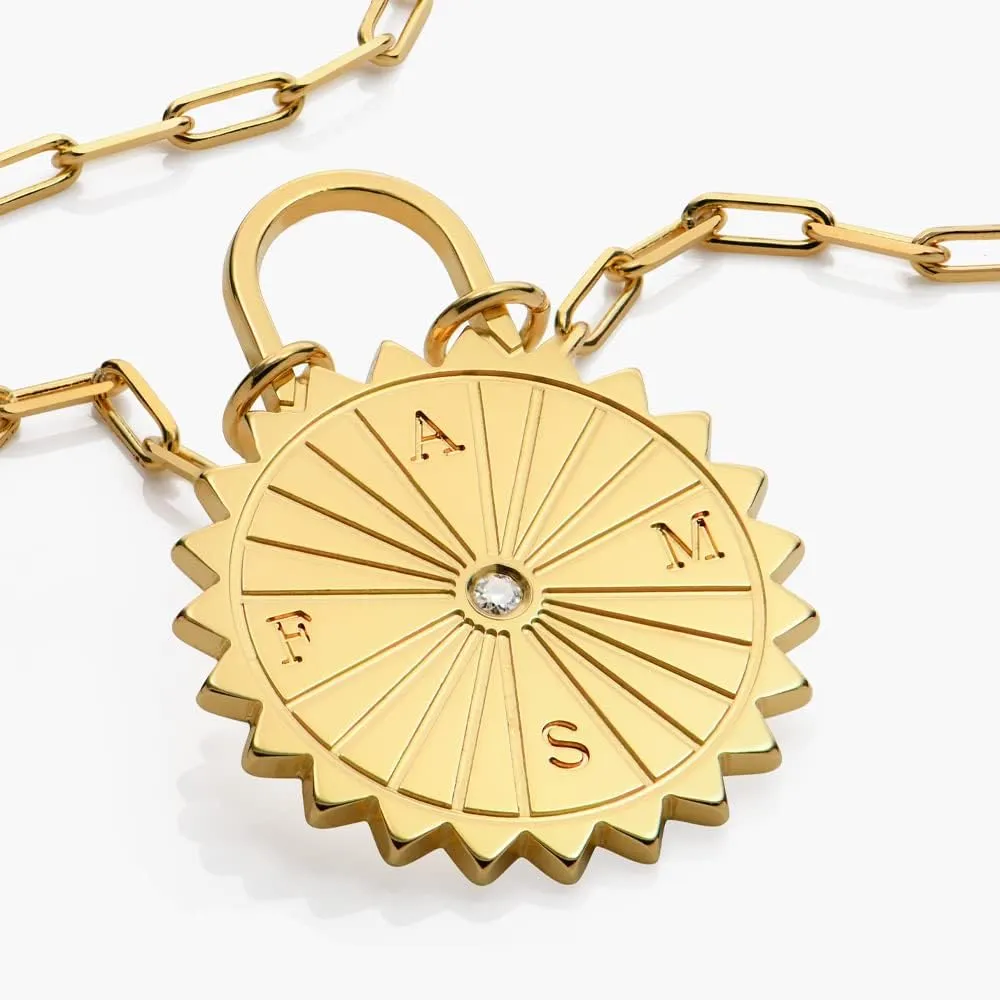 Oak & Luna - Personalized Sun Compass Initials Necklace With Cubic Zirconia/Diamond - Sterling Silver 0.925, Gold Vermeil - Designer Gift For Her, Women, Mom - Dainty Jewelry For Mother's Day, Christmas, Birthday