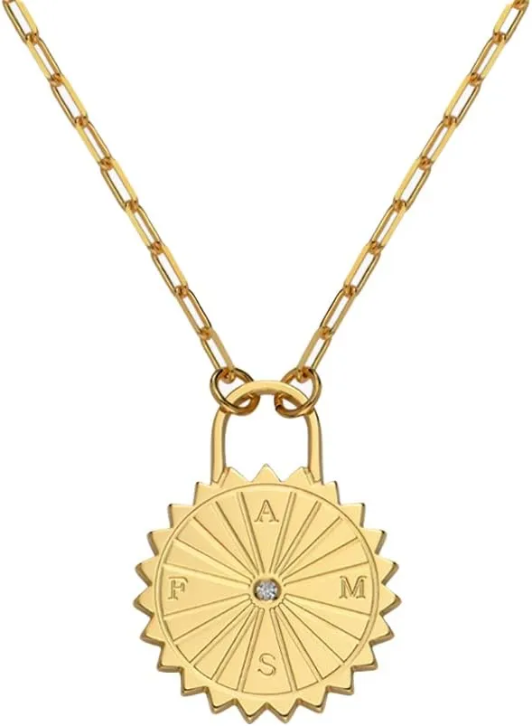Oak & Luna - Personalized Sun Compass Initials Necklace With Cubic Zirconia/Diamond - Sterling Silver 0.925, Gold Vermeil - Designer Gift For Her, Women, Mom - Dainty Jewelry For Mother's Day, Christmas, Birthday