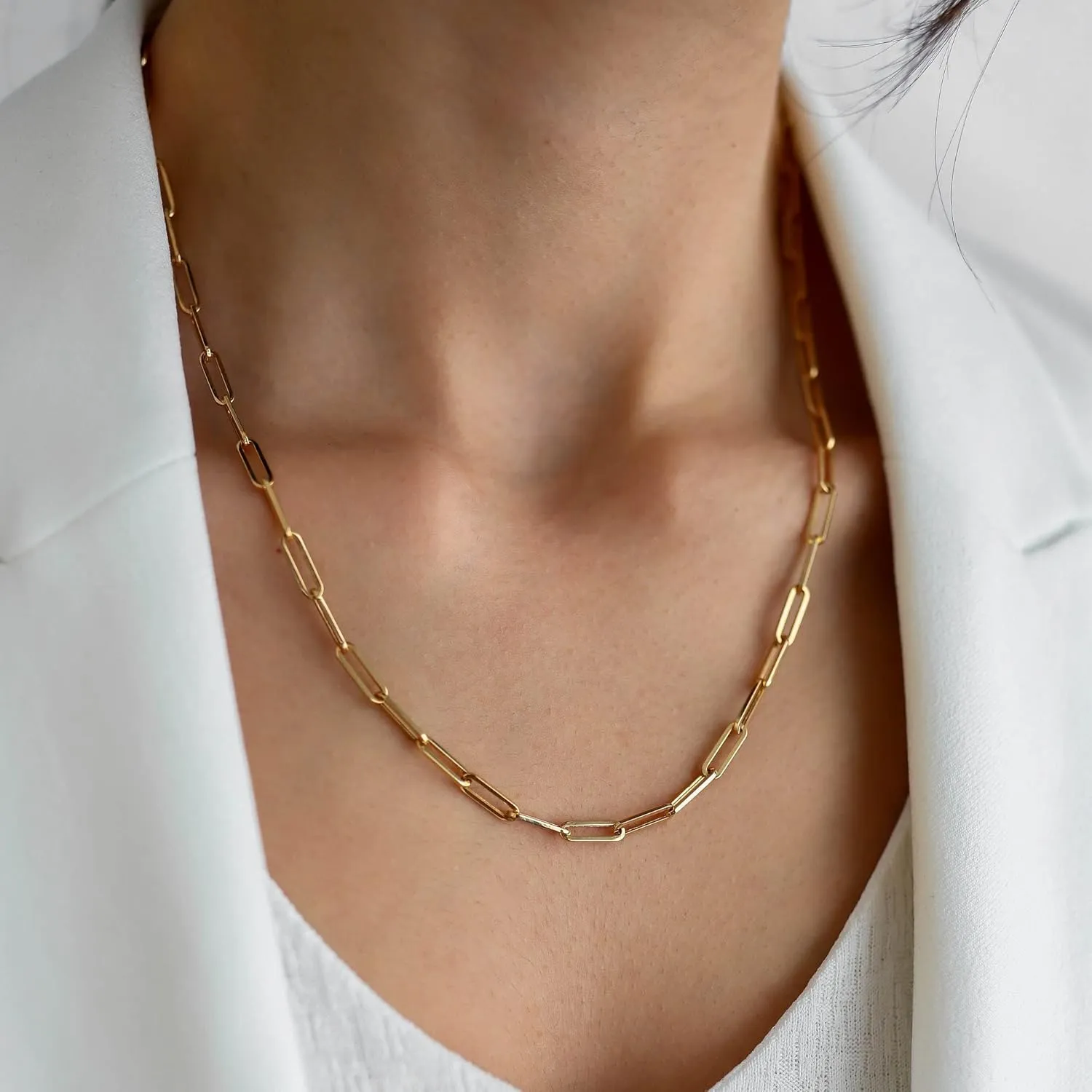 OCHCOH 14K Gold Over 2.5/3/4/5mm 925 Sterling Silver Clasp Paperclip Chain Necklace for Women Gold Chain for Women 16, 18, 20, 22, 24, 26, 30 Inches