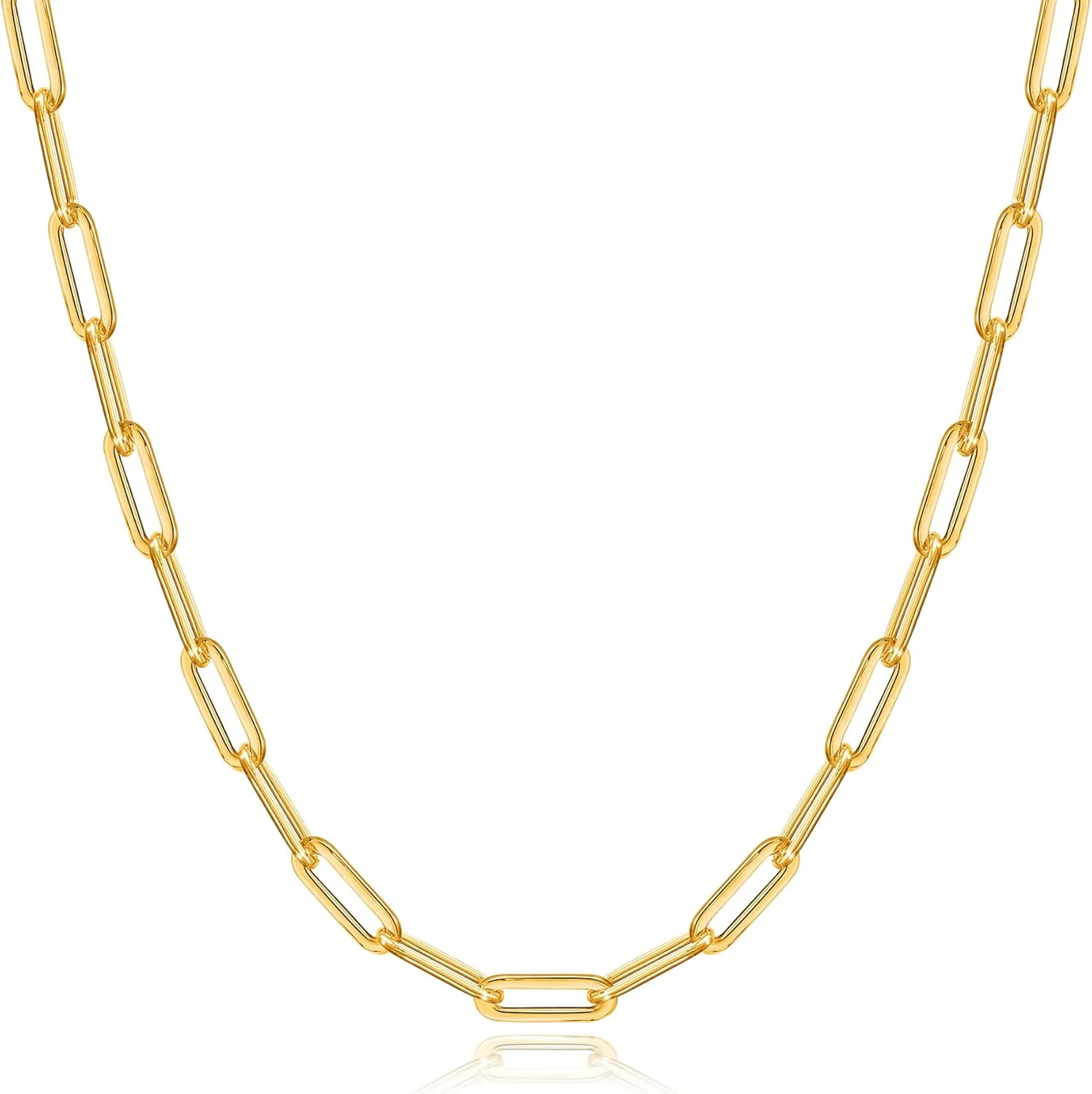 OCHCOH 14K Gold Over 2.5/3/4/5mm 925 Sterling Silver Clasp Paperclip Chain Necklace for Women Gold Chain for Women 16, 18, 20, 22, 24, 26, 30 Inches