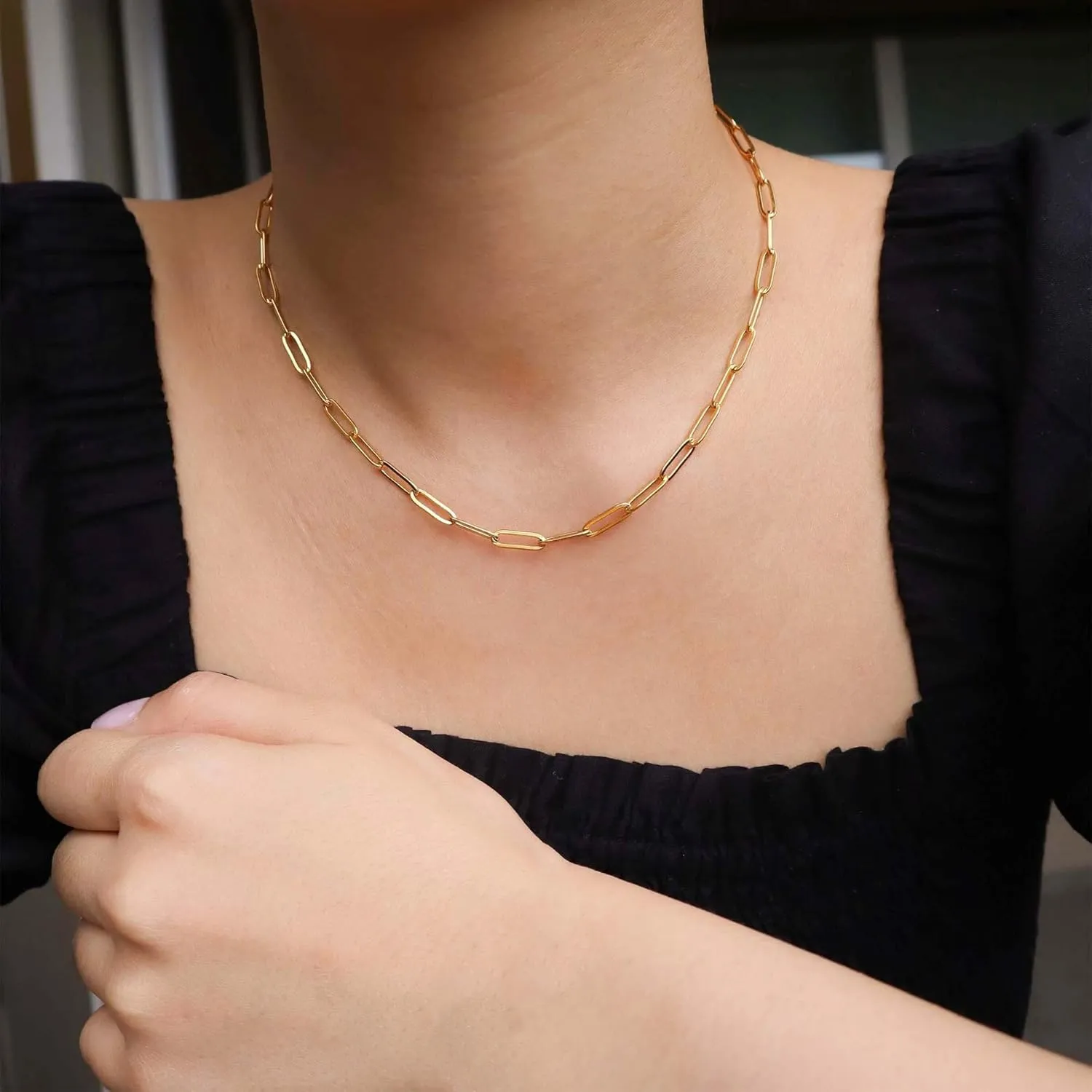 OCHCOH 14K Gold Over 2.5/3/4/5mm 925 Sterling Silver Clasp Paperclip Chain Necklace for Women Gold Chain for Women 16, 18, 20, 22, 24, 26, 30 Inches